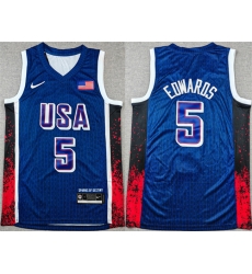 Men USA Basketball 5 Anthony Edwards Navy 2024 Olympics Stitched Jersey 285