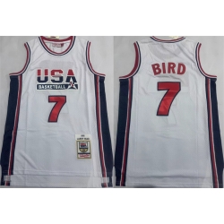 Men USA Basketball 7 Larry Bird White 1992 Throwback Stitched Jersey