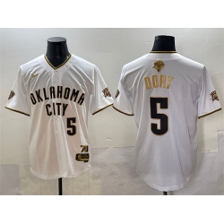 Men Oklahoma City Thunder 5 Luguentz Dort White Gold 2025 Finals Vapor Stitched Baseball Jersey