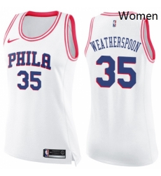 Womens Nike Philadelphia 76ers 35 Clarence Weatherspoon Swingman WhitePink Fashion NBA Jersey Womens Nike Philadelphia 76ers 35 Clarence Weatherspoon Swingman WhitePink Fashion NBA Jersey