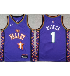 Youth Phoenix Suns 1 Devin Booker Purple 2024 City Edition Stitched Basketball Jersey