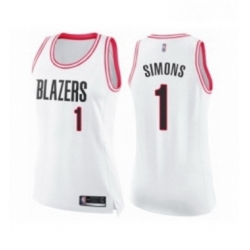 Womens Portland Trail Blazers 1 Anfernee Simons Swingman White Pink Fashion Basketball Jersey 