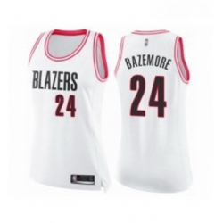 Womens Portland Trail Blazers 24 Kent Bazemore Swingman White Pink Fashion Basketball Jersey 