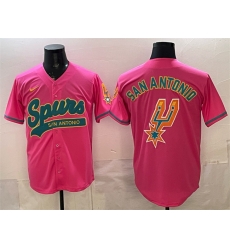 Men San Antonio Spurs Team Big Logo Pink Stitched Baseball Jersey Men San Antonio Spurs Team Big Logo Pink Stitched Baseball Jersey