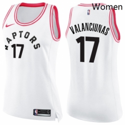Womens Nike Toronto Raptors 17 Jonas Valanciunas Swingman WhitePink Fashion NBA Jersey