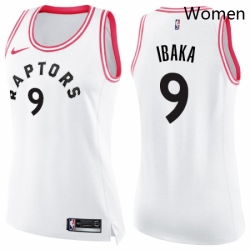 Womens Nike Toronto Raptors 9 Serge Ibaka Swingman WhitePink Fashion NBA Jersey
