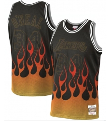 Los Angeles Lakers 34 Shaquille O 27Neal Black 1996 97 Hardwood Classics Flames Swingman Jersey