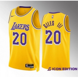 Men Los Angeles Lakers 20 Harry Giles Iii Yellow Icon Edition Stitched Basketball Jersey