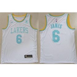 Men Los Angeles Lakers 6 LeBron James White Stitched Basketball Jersey