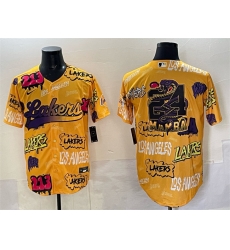 Men Los Angeles Lakers Team Big Logo Yellow Limited Stitched Baseball Jersey Men Los Angeles Lakers Team Big Logo Yellow Limited Stitched Baseball Jersey