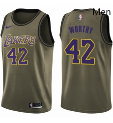 Mens Nike Los Angeles Lakers 42 James Worthy Swingman Green Salute to Service NBA Jersey