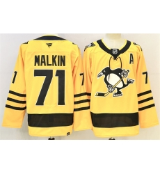 Men Pittsburgh Penguins 71 Evgeni Malkin Gold 2025 26 With A Patch Alternate Stitched Hockey Jersey
