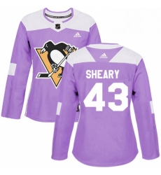 Womens Adidas Pittsburgh Penguins 43 Conor Sheary Authentic Purple Fights Cancer Practice NHL Jersey 