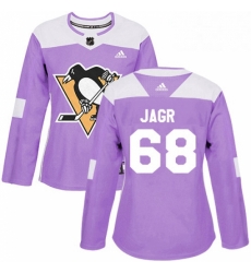 Womens Adidas Pittsburgh Penguins 68 Jaromir Jagr Authentic Purple Fights Cancer Practice NHL Jersey 