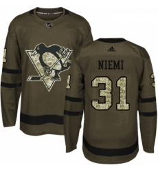 Youth Adidas Pittsburgh Penguins 31 Antti Niemi Authentic Green Salute to Service NHL Jersey 