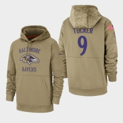 Mens Baltimore Ravens 9 Justin Tucker 2019 Salute to Service Sideline Therma Pullover Hoodie Tan