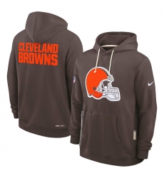 Men Cleveland Browns Brown Sideline Standard Issue Initial Home Dri FIT Pullover Hoodie Men Cleveland Browns Brown Sideline Standard Issue Initial Home Dri FIT Pullover Hoodie