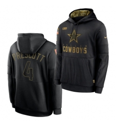 Men Dallas Cowboys 4 Dak Prescott 2020 Salute To Service Black Sideline Performance Pullover Hoodie