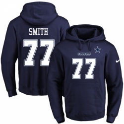 NFL Mens Nike Dallas Cowboys 77 Tyron Smith Navy Blue Name Number Pullover Hoodie