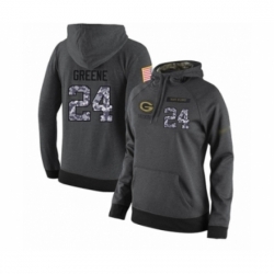 Football Womens Green Bay Packers 24 Raven Greene Stitched Black Anthracite Salute to Service Player Performance Hoodie