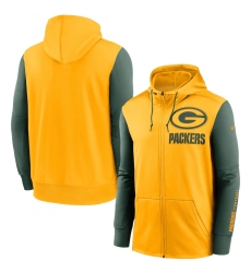 Men Green Bay Packers Gold Green Fan Gear Mascot Performance Full Zip Hoodie