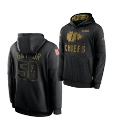 Men Kansas City Chiefs 50 Willie Gay Jr  2020 Salute To Service Black Sideline Performance Pullover HoodieMen Hoodie