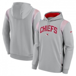 Men Kansas City Chiefs Grey Sideline Stack Performance Pullover Hoodie 001