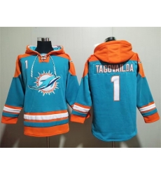 Men Miami Dolphins 1 Tua Tagovailoa Aqua Lace Up Pullover Hoodie Men Miami Dolphins 1 Tua Tagovailoa Aqua Lace Up Pullover Hoodie