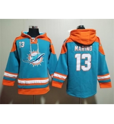 Men Miami Dolphins 13 Dan Marino Aqua Lace Up Pullover Hoodie Men Miami Dolphins 13 Dan Marino Aqua Lace Up Pullover Hoodie