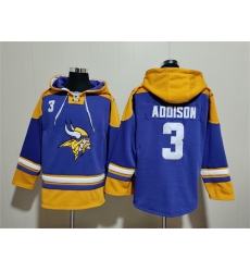 Men Minnesota Vikings 3 Jordan Addison Purple Yellow Ageless Must Have Lace Up Pullover Hoodie Men Minnesota Vikings 3 Jordan Addison Purple Yellow Ageless Must Have Lace Up Pullover Hoodie
