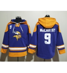 Men Minnesota Vikings 9 J.J. McCarthy Purple Yellow Ageless Must Have Lace Up Pullover Hoodie