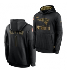 Men New England Patriots 1 Cam Newton 2020 Salute To Service Black Sideline Performance Pullover Hoodie Men New England Patriots 1 Cam Newton 2020 Salute To Service Black Sideline Performance Pullover Hoodie