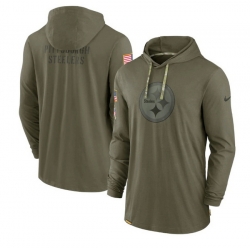 Men Pittsburgh Steelers 2022 Olive Salute To Service Tonal Pullover Hoodie