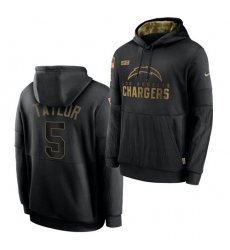 Men Los Angeles Chargers 5 Tyrod Taylor 2020 Salute To Service Black Sideline Performance Pullover Hoodie Men Los Angeles Chargers 5 Tyrod Taylor 2020 Salute To Service Black Sideline Performance Pullover Hoodie