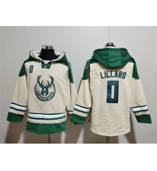 Men Milwaukee Bucks 0 Damian Lillard Cream Lace Up Pullover Hoodie Men Milwaukee Bucks 0 Damian Lillard Cream Lace Up Pullover Hoodie