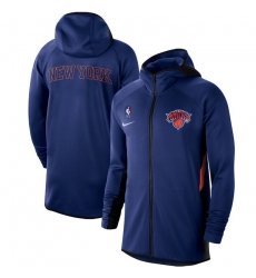 Men Nike New York Knicks Blue Authentic Showtime Therma Flex Performance Full Zip Hoodie Men Nike New York Knicks Blue Authentic Showtime Therma Flex Performance Full Zip Hoodie