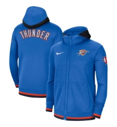 Men Oklahoma City Thunder Nike 75th Anniversary Performance Showtime Full Zip Hoodie Jacket Blue Men Oklahoma City Thunder Nike 75th Anniversary Performance Showtime Full Zip Hoodie Jacket Blue