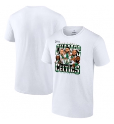 Men Boston Celtics White 2024 Finals Champions Pull Up Jumper Caricature T Shirt Men Boston Celtics White 2024 Finals Champions Pull Up Jumper Caricature T Shirt