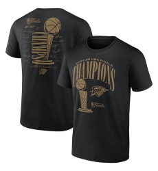 Men Oklahoma City Thunder Black 2025 Finals Champions Double Dribble Roster Trophy T Shirt