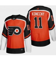 Men Philadelphia Flyers 11 Travis Konecny 2021 Orange Reverse Retro Stitched Jersey