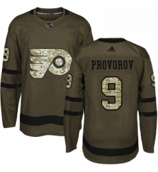 Mens Adidas Philadelphia Flyers 9 Ivan Provorov Authentic Green Salute to Service NHL Jersey 