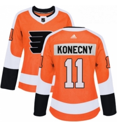 Womens Adidas Philadelphia Flyers 11 Travis Konecny Authentic Orange Home NHL Jersey 