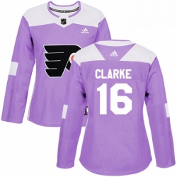 Womens Adidas Philadelphia Flyers 16 Bobby Clarke Authentic Purple Fights Cancer Practice NHL Jersey 