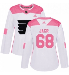 Womens Adidas Philadelphia Flyers 68 Jaromir Jagr Authentic WhitePink Fashion NHL Jersey 