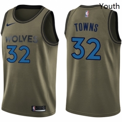 Youth Nike Minnesota Timberwolves 32 Karl Anthony Towns Swingman Green Salute to Service NBA Jersey