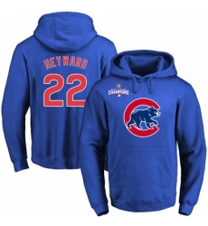 MLB Men Chicago Cubs 22 Jason Heyward Royal Team Color Primary Logo Pullover Hoodie