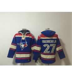 Men Toronto Blue Jays  27 Vladimir Guerrero Jr  Royal Ageless Must Have Lace Up Pullover Hoodie