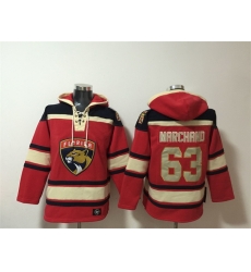 Men Florida Panthers 63 Brad Marchand Red Lace Up Pullover Hoodie Men Florida Panthers 63 Brad Marchand Red Lace Up Pullover Hoodie