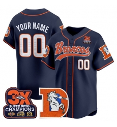Men Denver Broncos Active Player Custom Navy 3X Super Bowl champions Patch Throwback Vapor Stitched Baseball Jersey