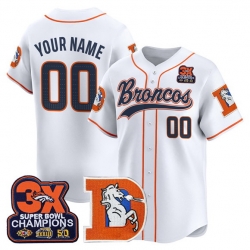 Men Denver Broncos Active Player Custom White 3X Super Bowl champions Patch Throwback Vapor Stitched Baseball Jersey